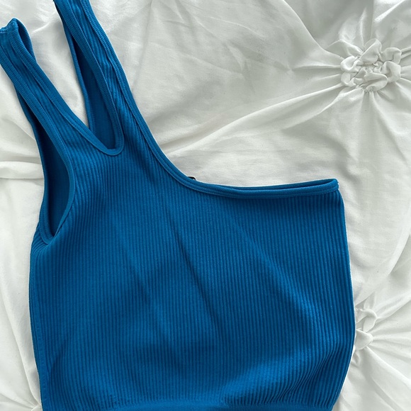 Blue cropped one shoulder tank top. Only worn once. Great condition. - Picture 1 of 2